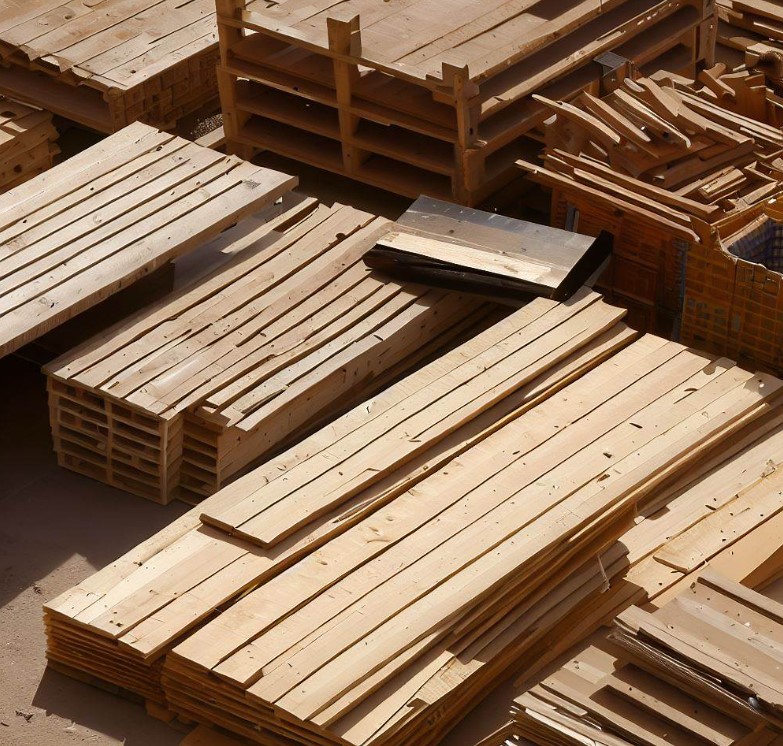 drewniane deski ułożone w stosy