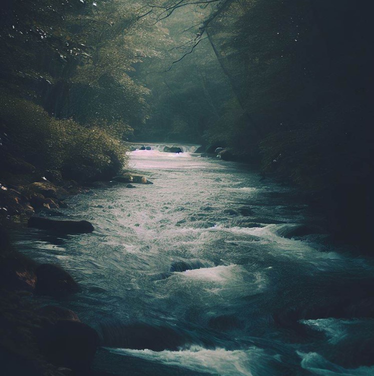 rzeka płynąca przez las