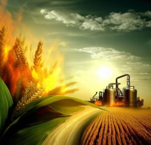 pole kukurydzy i ekologiczna fabryka