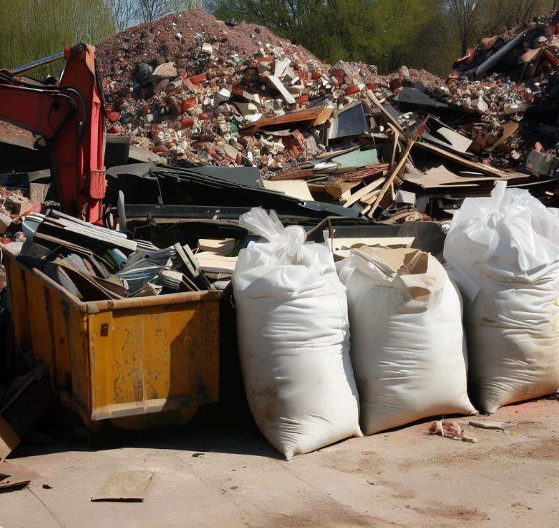 odpady budowlane w workach Big Bag i kontenerze