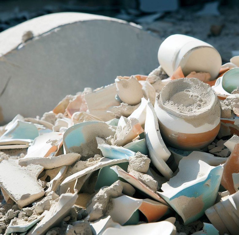 zniszczone odpady ceramiczne