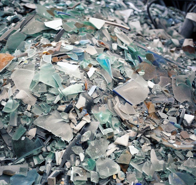 odpady ze szkła na wysypisku