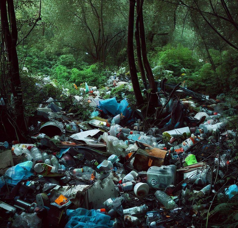dzikie wysypisko odpadów w lesie
